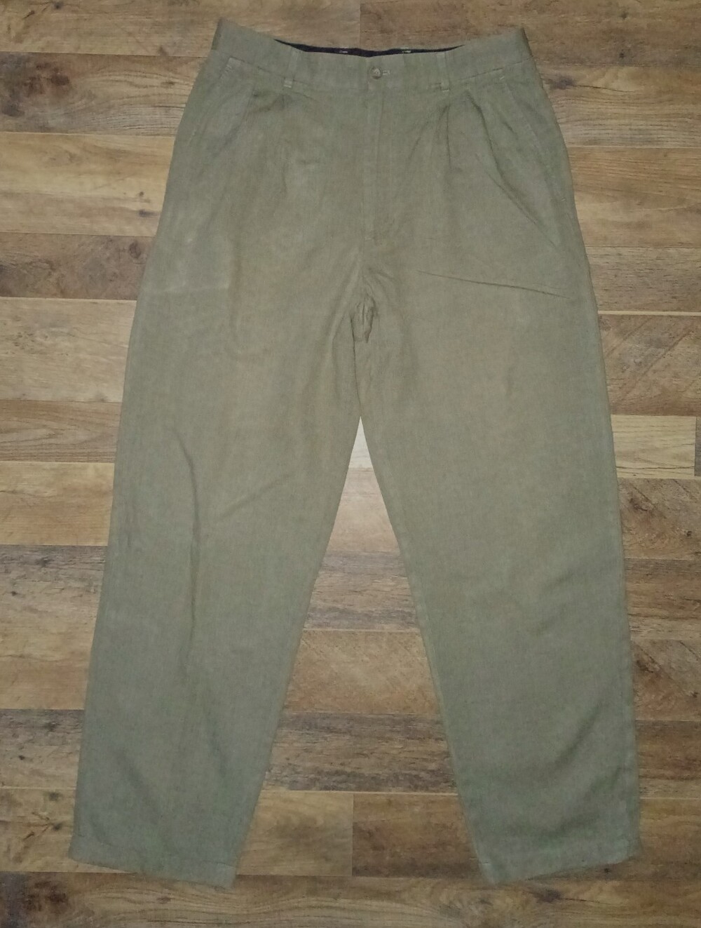 Claiborne Men's Olive Herringbone Dress Pants Black Interior Waist 32R